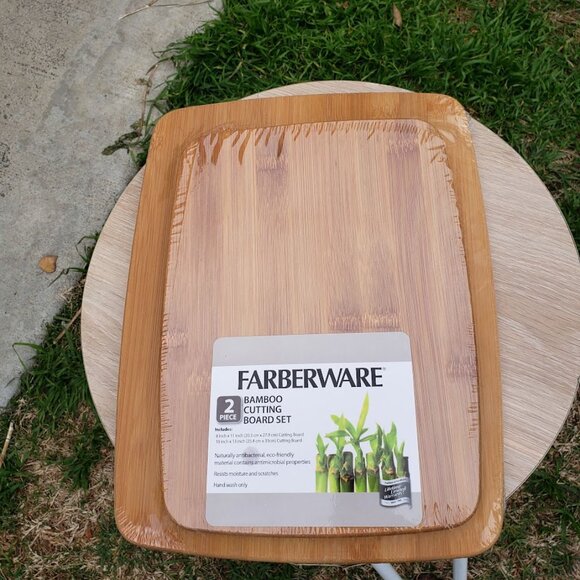NEW set of 2 bamboo cutting boards board kitchen cooking supplies Farberware Kit - Picture 6 of 10
